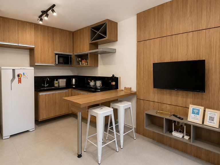 Studio Confortável Piscina Academia -aceita bebê