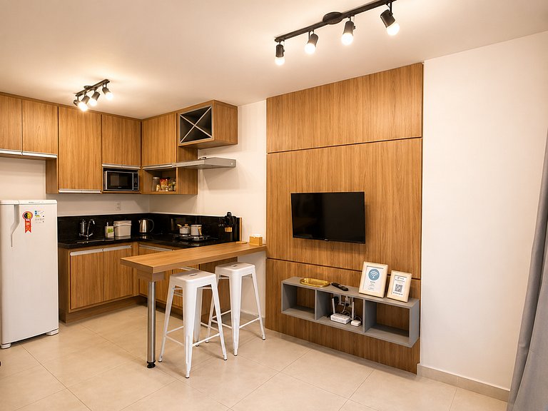 Studio Confortável Piscina Academia -aceita bebê